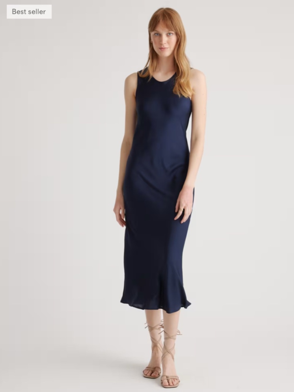 Quince Washable Stretch Silk Tank Midi Dress - Navy